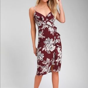 Brand New Lulu’s burgundy ruffle midi dress